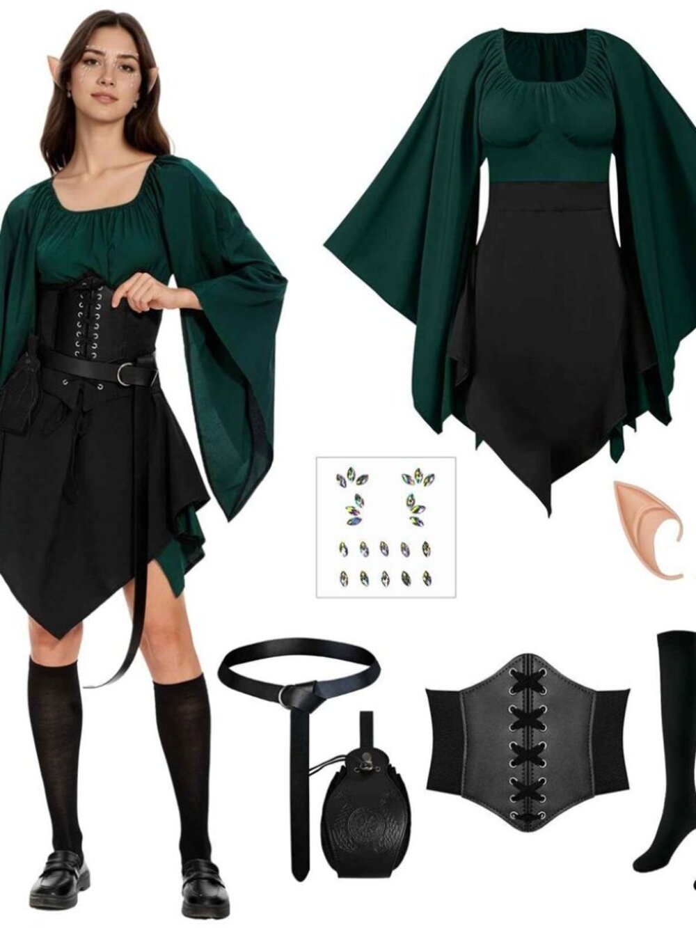 New Women's 7 Piece Renaissance Elf & Fairy Costume Set (L)